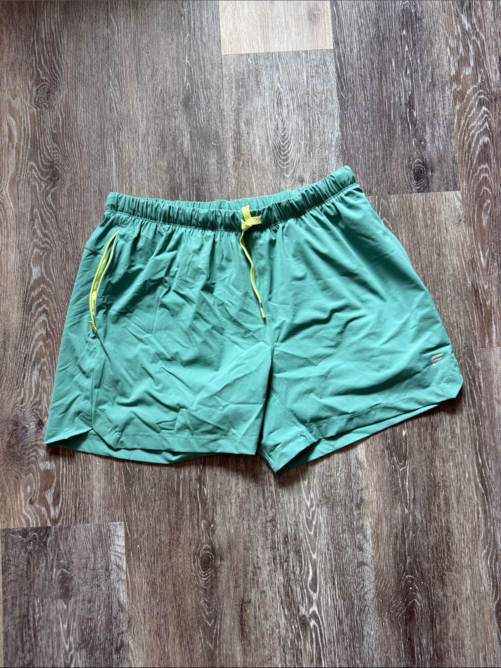 Fabletics Teal Athletic Shorts with Yellow Drawstring